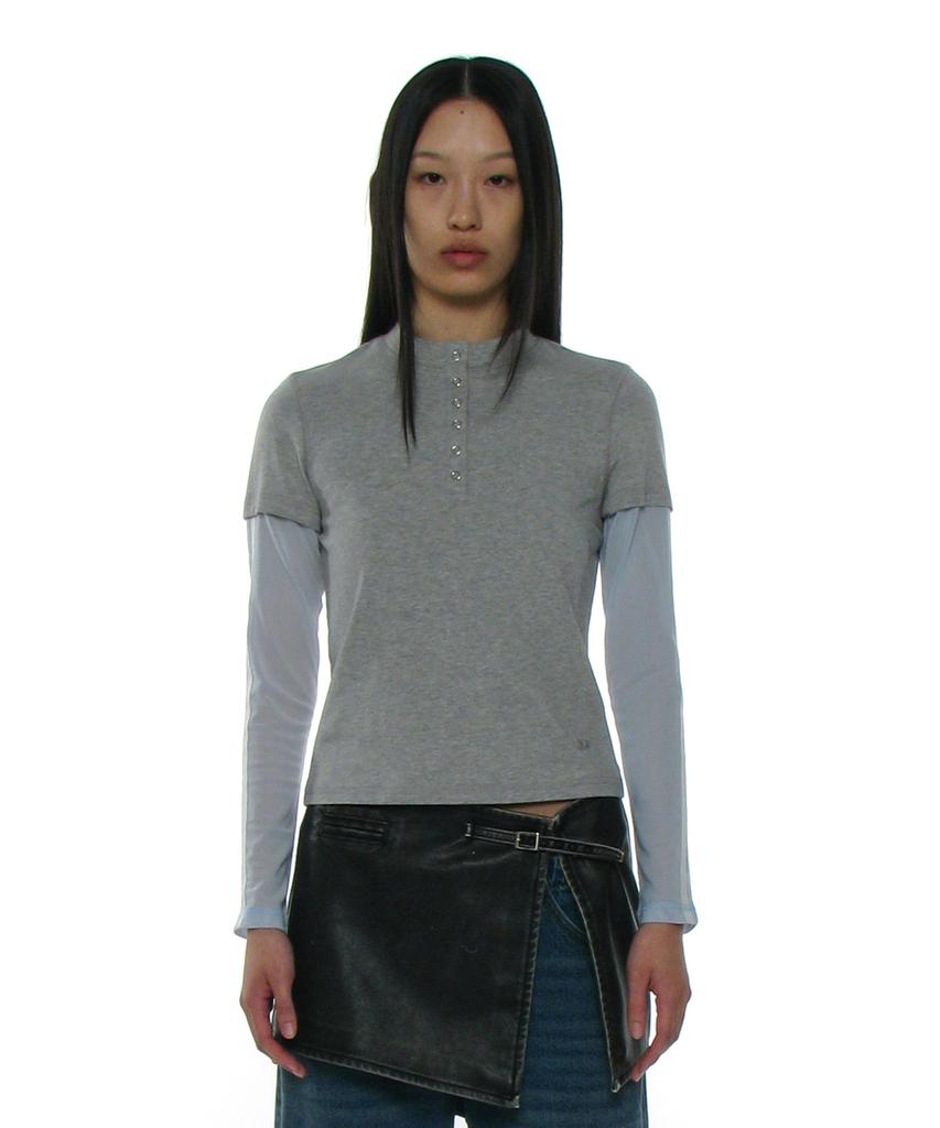 PARTIMENTO WOMEN All-In-One Layered Henley Long Sleeve Tee_Melange