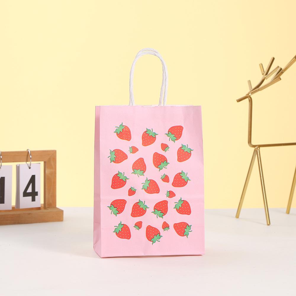 StoBag, Strawberry Kraft Paper Gift Bag, Fruit pattern, for Packaging Candy Snack, Baby Shower, birthday Supplies, Reusable