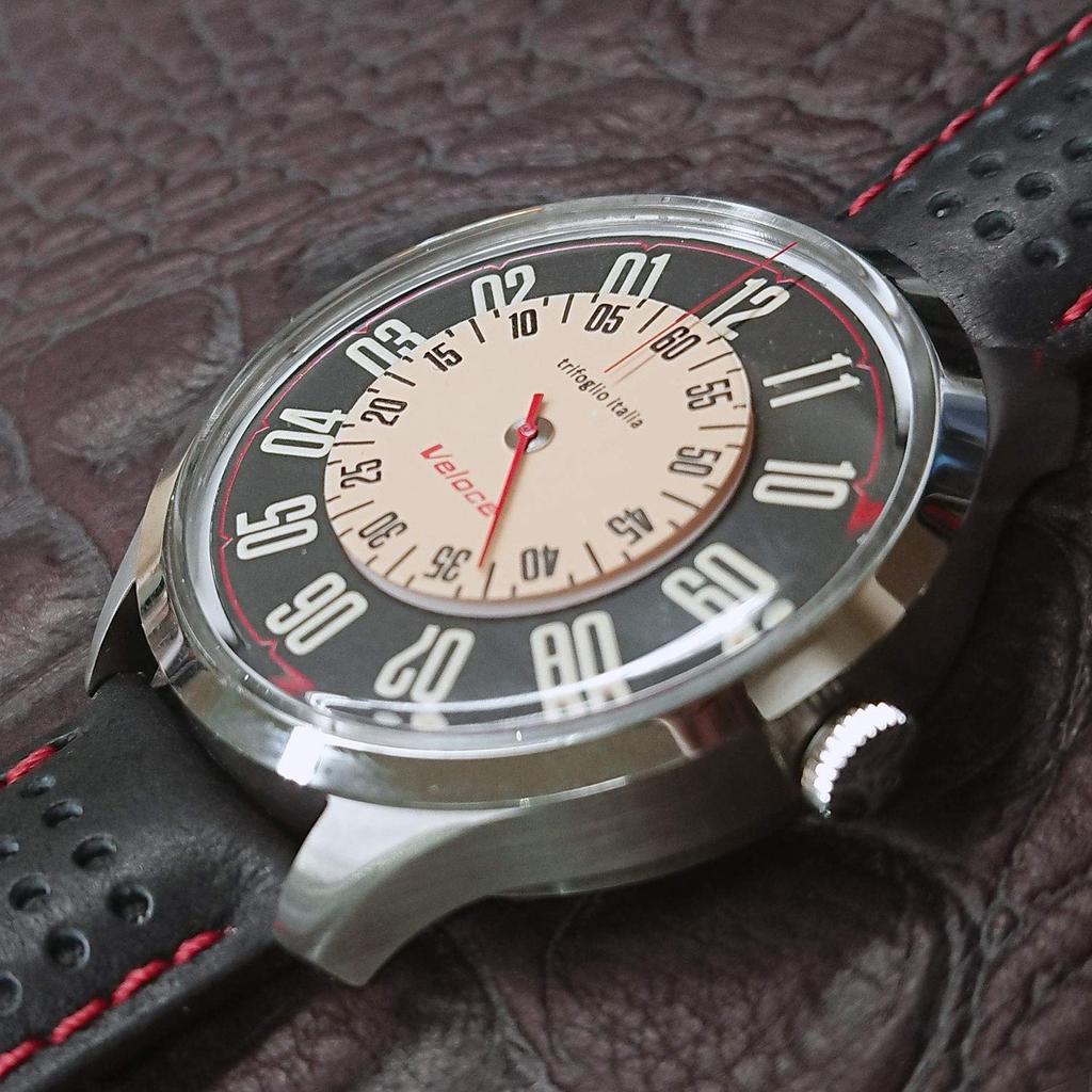 Veloce Trifoglio Italia VELOCE VL181SSBK Automatic Rotating Disc Watch Made in Italy Racing Strap Retro Vintage Design [Trifoglio] Men's [Regular