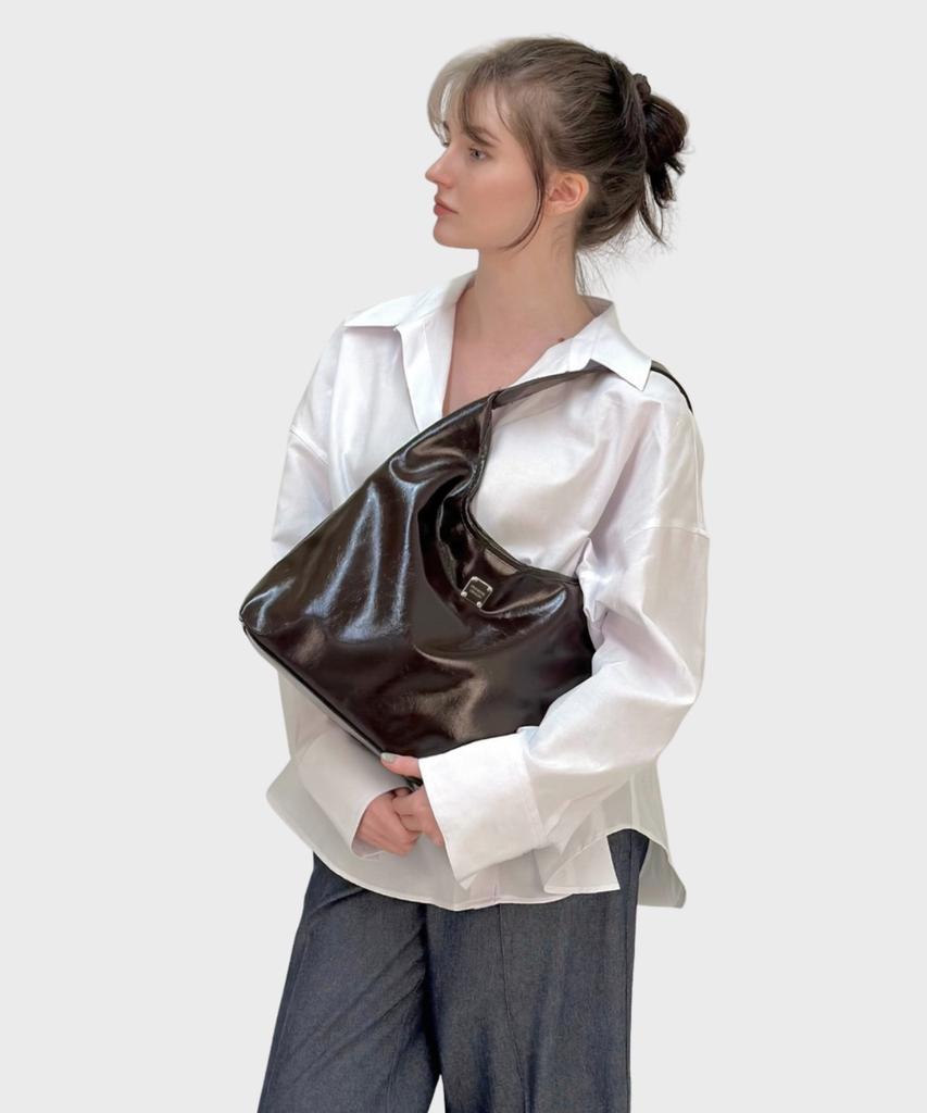 Phoenix Origin Large Wax Leather Shoulder Bag - Choco