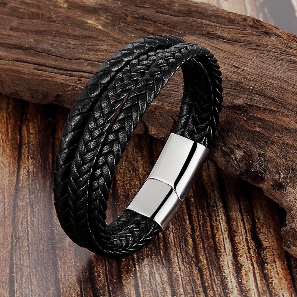Leather Rope Cowhide Men s Genuine Leather Woven Bracelet Handwoven Multi-layer Leather Bracelet Jewelry 2026 21CM
