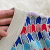 Retro Color Contrast Color Diamond Round Neck Knit Cardigan Top Two Piece Suit High Waist Pack Hip Skirt Short Skirt