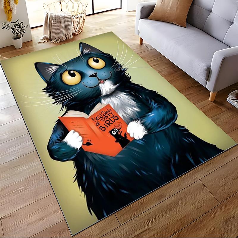 Funny Cat Cartoon with Book Design Carpet for Living Room Decor Suitable for use as an anti-slip for living room bedroom sofas