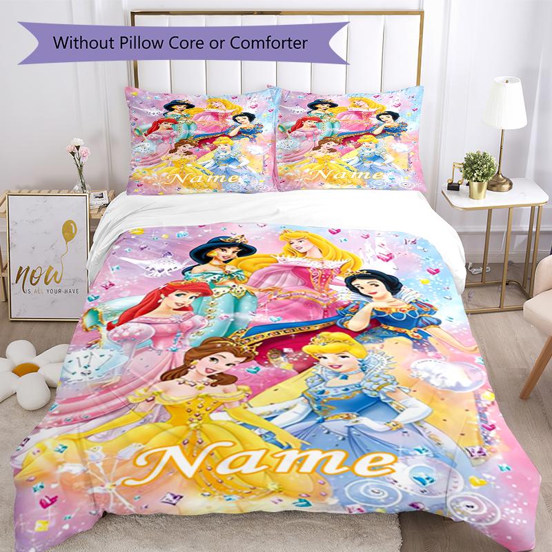 3pcs Custom Name Princess Bedding Set Duvet Cover Closure Includes 1 Duvet Cover & 2 Pillowcases, Soft and Comfortable for All Seasons.