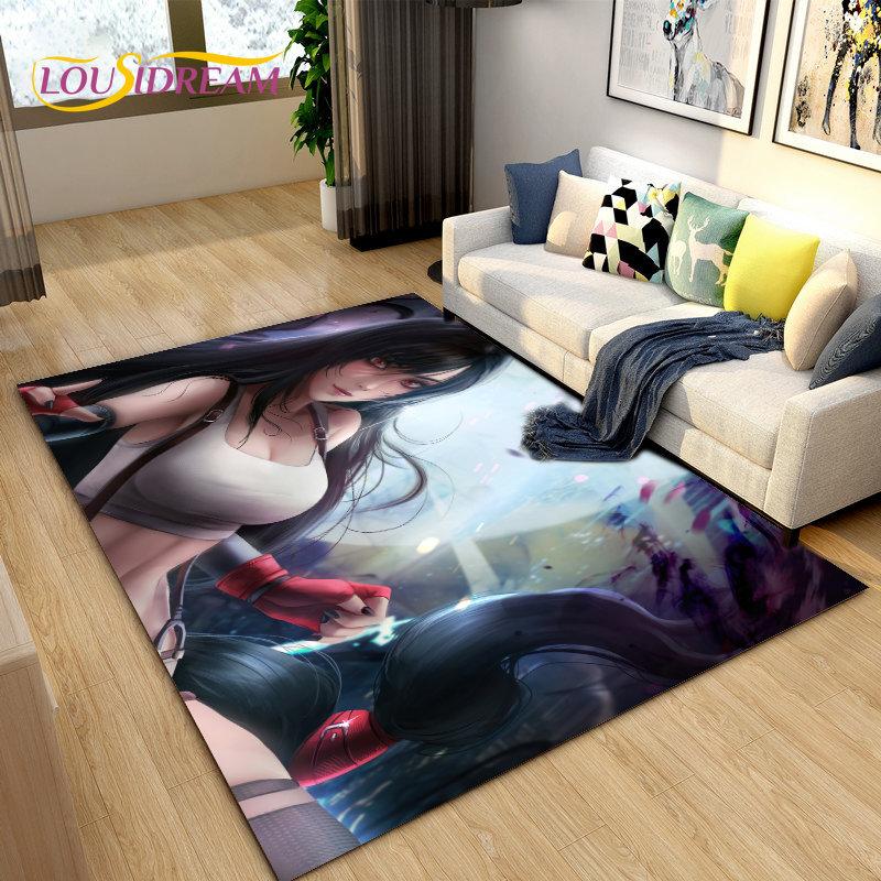 Sexy Girl Lace Tifa Aerith Anime Area Rug,Carpet Rug for Living Room Bedroom Sofa Doormat Decoration, Kids Non-slip Floor Mat 3D