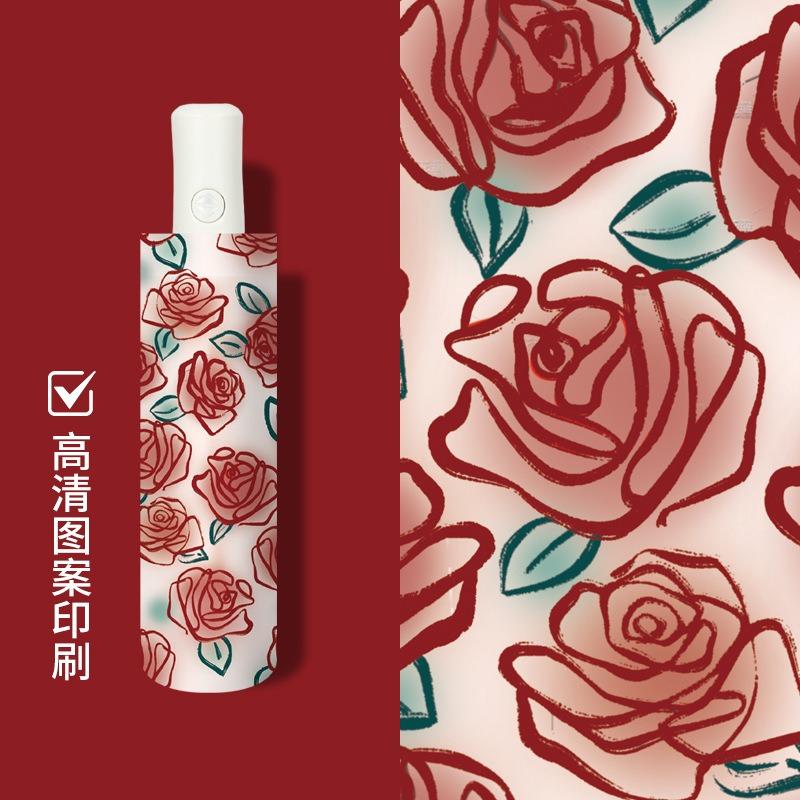 Umbrella UV Protection Sun Umbrella Parasol Folding Umbrella Small Fresh Vinyl Oil Painting Wind and Rain Umbrella