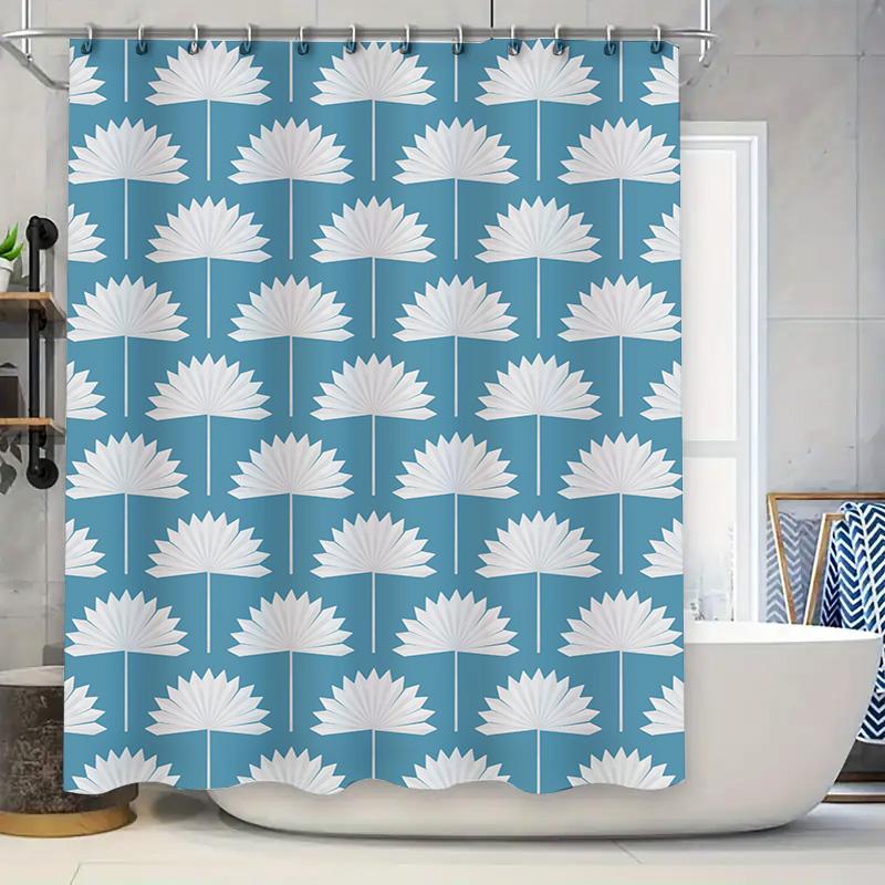 

White Lily Pattern Waterproof Shower Curtain Blue White Bathroom Decor For Home Bathrooms W60H190(CM)-1 Pcs