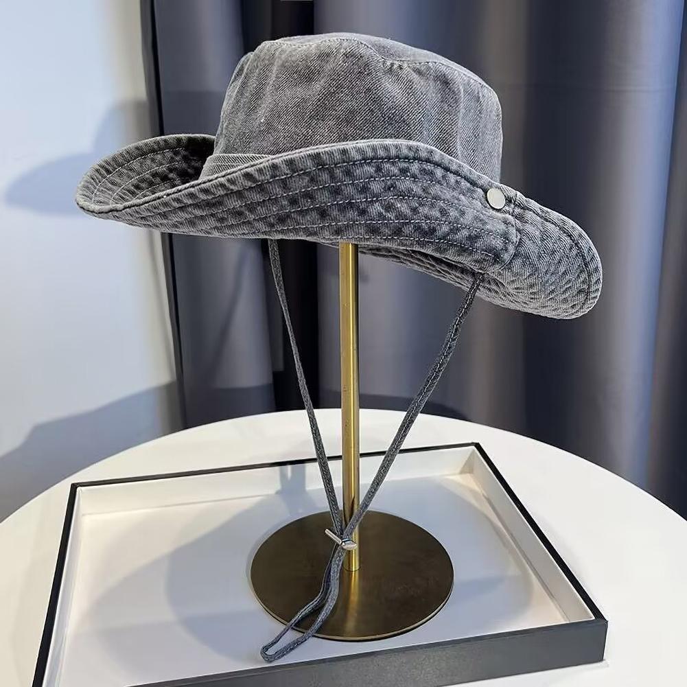 Vintage Washed Denim Bucket Hat Unisex Summer Sun Hat for Women Men Camping Cap with Uv Protection Western Cowboy Fisherman Hat