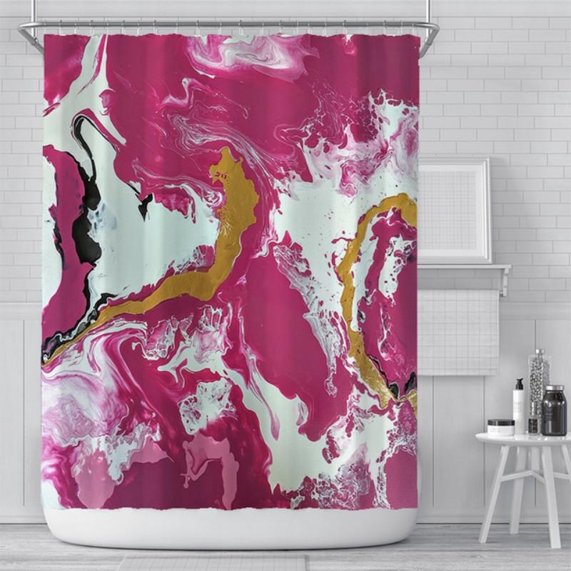 Tenda da Doccia Impermeabile Stampa Marmo Moderna di Lusso Tende da Doccia Gradiente Rosa Oro Viola con Ganci Schermo Bagno 3D