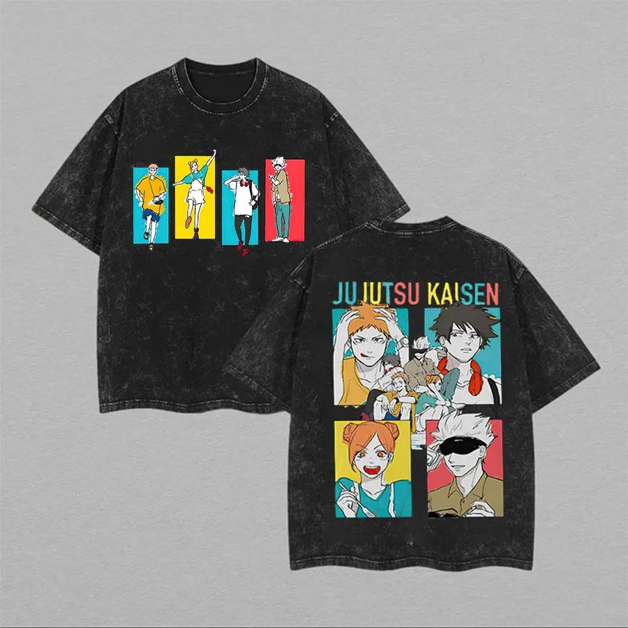 

Jujutsu Kaisen ED Style T Shirt Pop Art Team Graphic Men Acid Wash Oversized Streetwear Anime Itadori Gojo Cotton Top Tee M