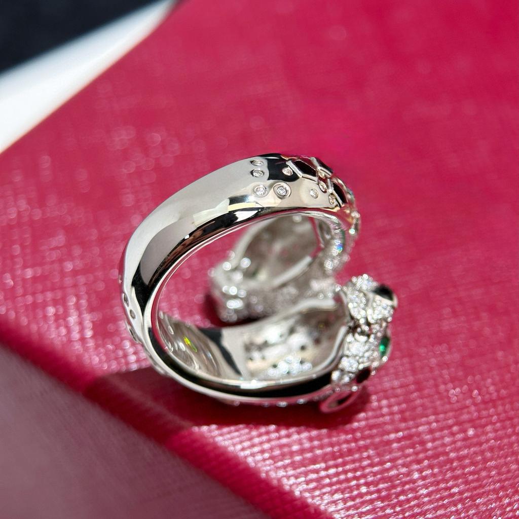 Heiße Marke Vintage Damenringe Luxusschmuck für Frauen Voll Diamant Leopard Leopardenform Reines 925er Silber Damen Partyringe