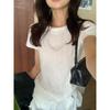 T-shirt da donna estiva nuova, a maniche corte, lavorata a maglia, con spalle scoperte, stile Spice Girl, slim-fit, top corto