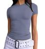 European and American Summer Women's Slimming Milk Silk Pullover T-shirt, Round Neck Fashion Top, High-end Women's Outerwear