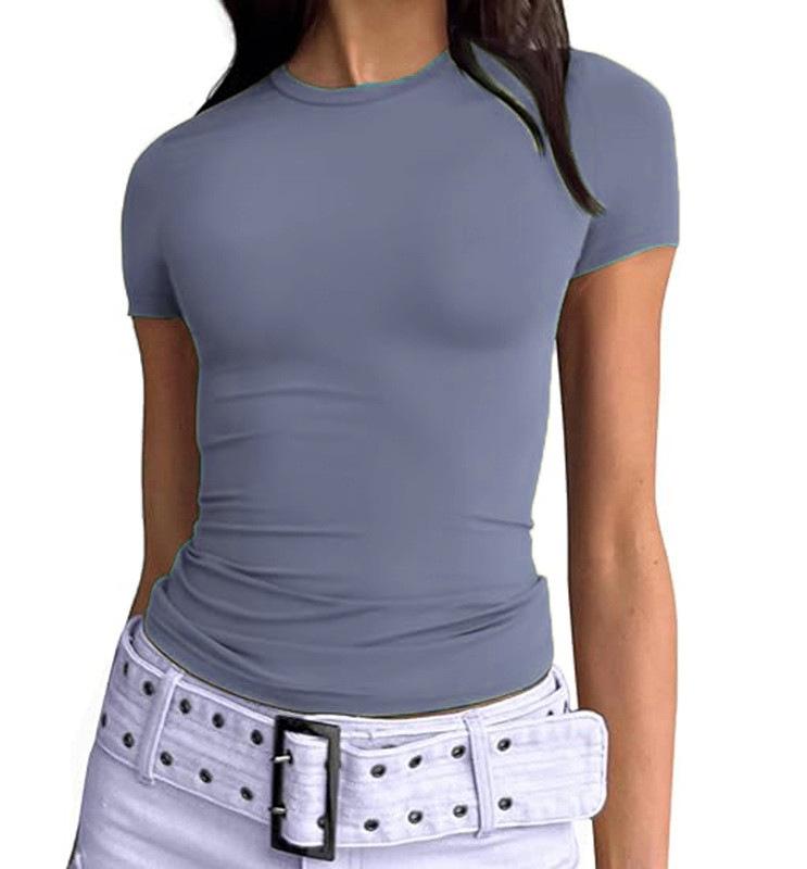 

Европейская и американская летняя женская приталенная футболка из молочного шелка, модный топ с круглым вырезом, женская верхняя одежда высокого класса XXL