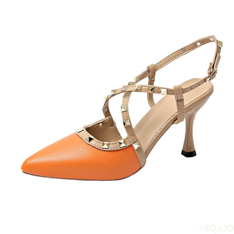 

2025 Лето Новые Женские Кожаные Пу Клепки Высокие Каблуки Вечеринка Бал Высокие Каблуки Мода Телесный Цвет Сексуальные Высокие Каблуки Сандалии Женские 38 жёлтый