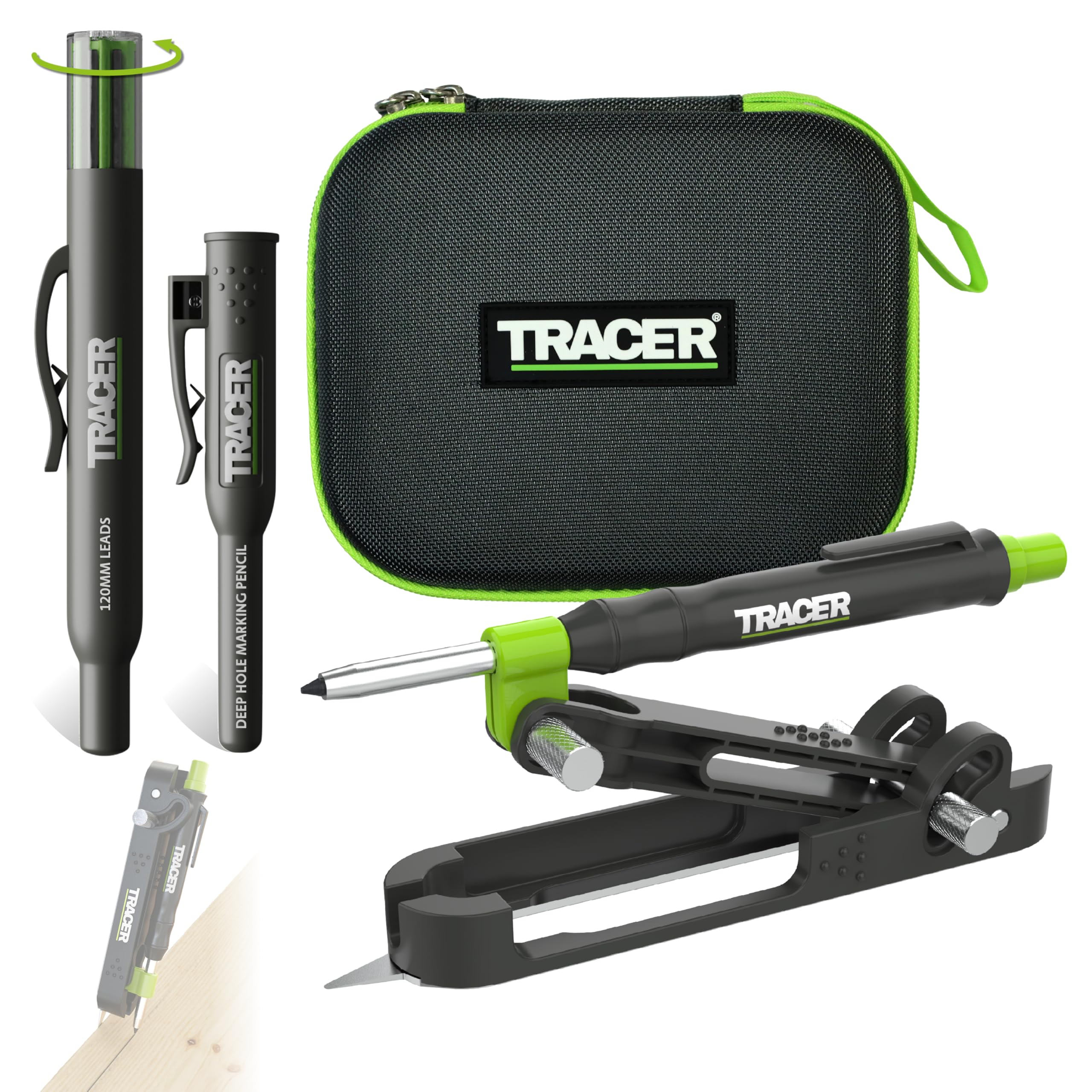 TRACER ProScribe Drevospracujúca hlboká dierovacia ceruzka Scribe Tool Set s 6 náhradnými tuhami Presný značkovací nástroj pre stolárov a remeselníkov APST2 čierna