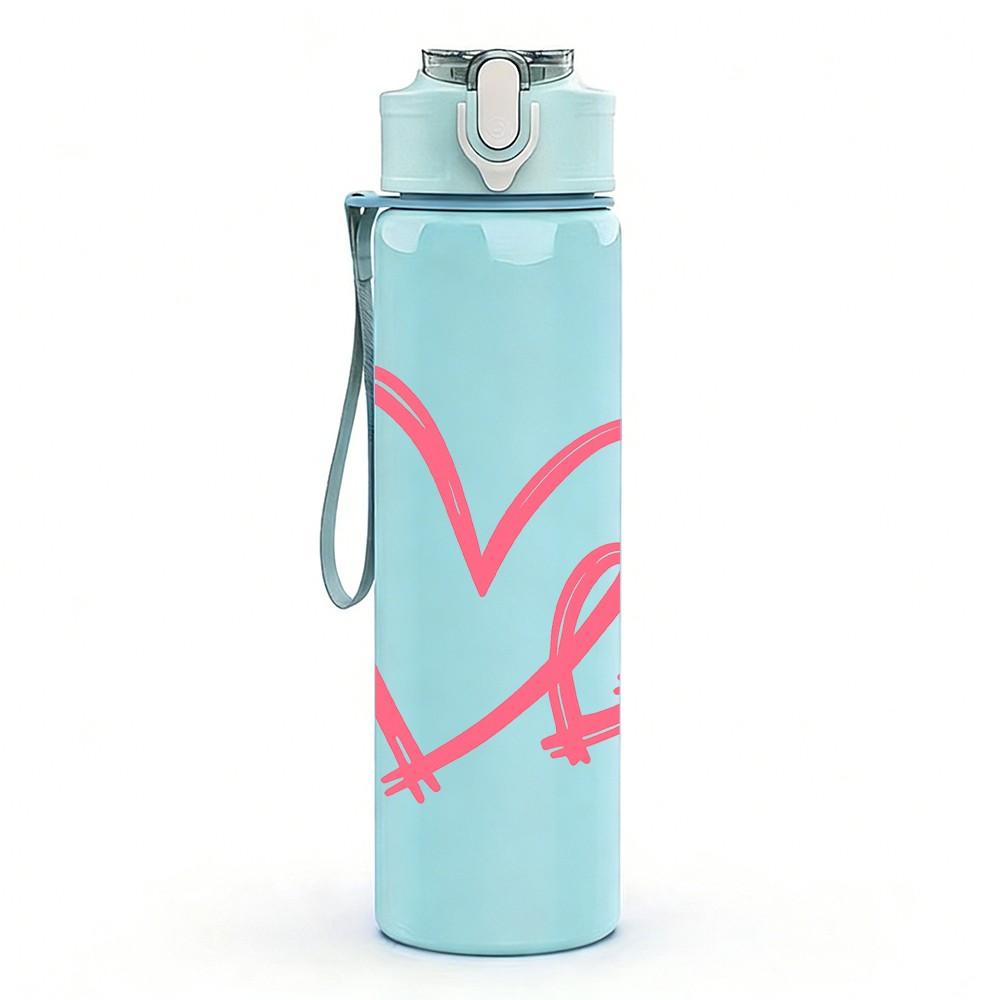 1PC Simple Hollow Heart 750ml Color Plastic Sports Water Bottle Leakproof Flip Straw Lid Suitable for Sports Office Home Use