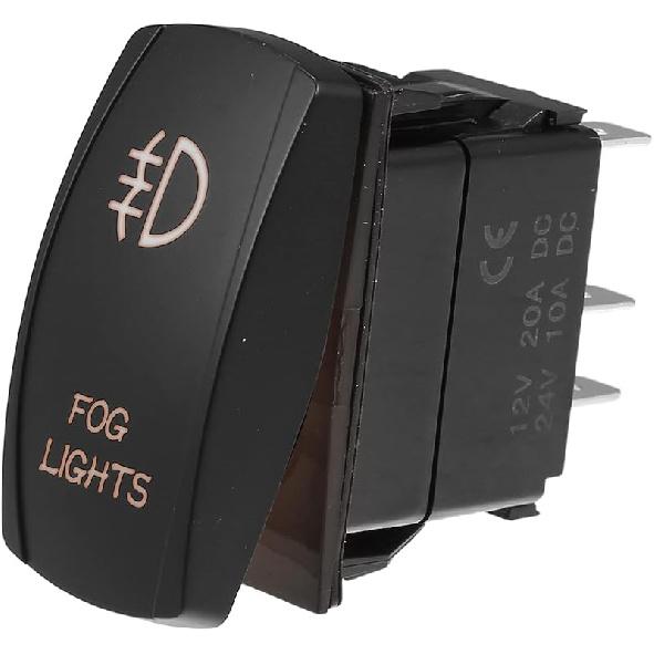 Motoforti Universal Fog Lights, 5 Pin Toggle Rocker SPST Switch Laser ON/OFF Button, 20A/12V 10A/24V, Waterproof for Car, Plastic, White LED Lighted