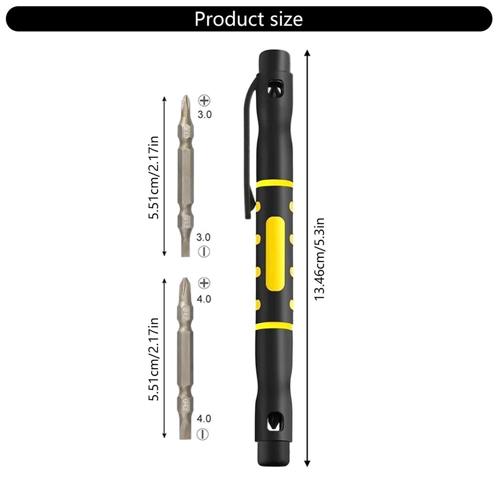 Multifunction 4 in 1 Pen Style Screwdriver with Magnetic Tips Double Ended Crossing Flathead Tips Pocket Screwdriver