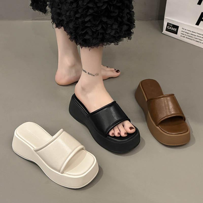 Sandals new women's sandals muffin thick-soled lazy women's shoes one word summer outer wear slippers one pedal