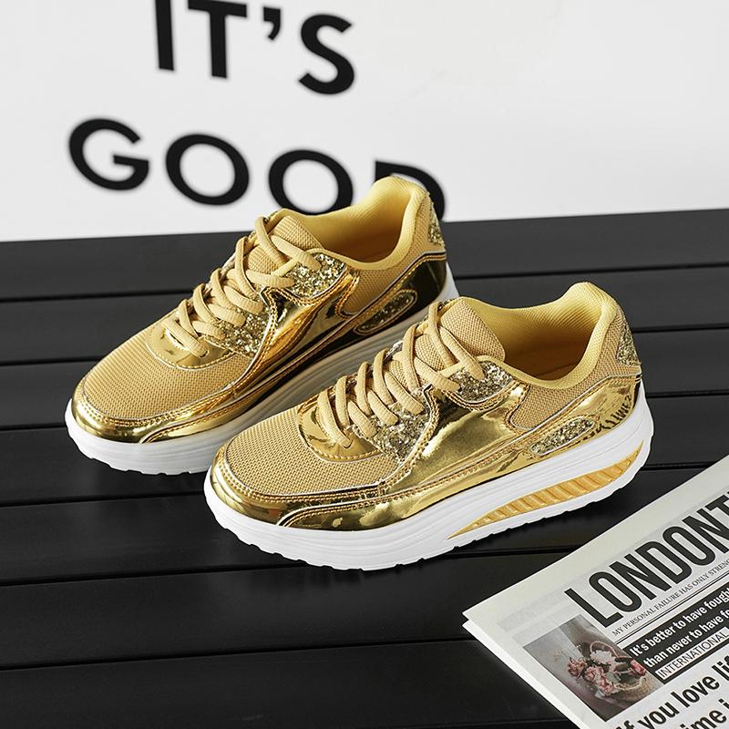 TUINANLE Women Sneakers Golden Mens Shiny Mirrors Shoes Casual Glitter Streetwear Hip Hop Mens Sneakers