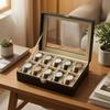 Uhr Ausstellungsbox PU-Leder Organizer mit Fenster Staubdicht Schmuckteiler für