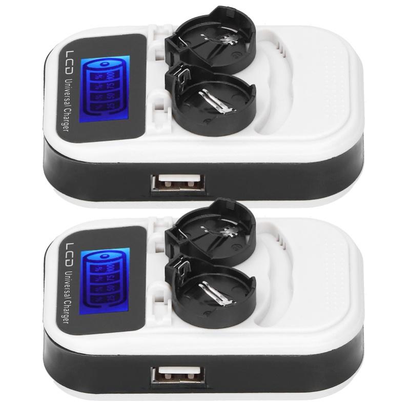 2pcs LCD Button Battery Charger For LIR2016 LIR2025 LIR2032 ML2016 ML2025 ML2032