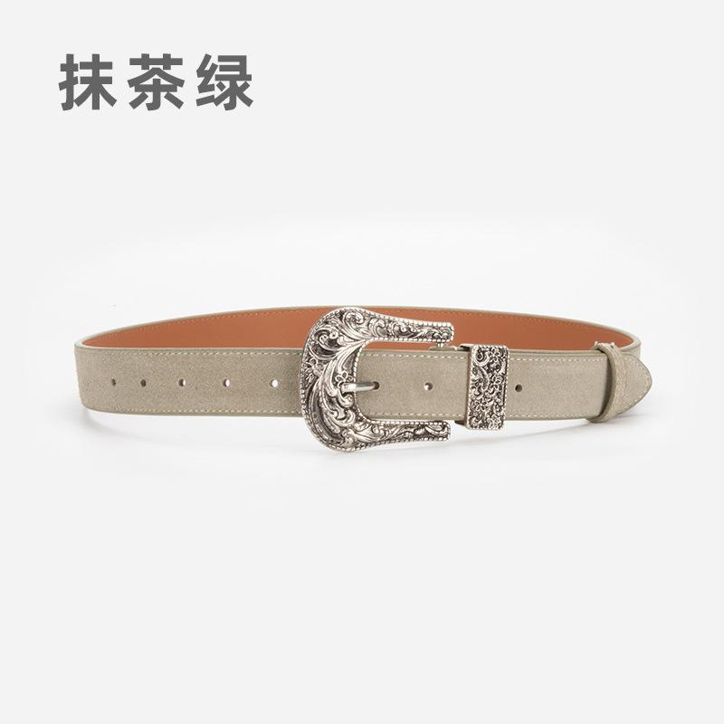 

Женский кожаный ремень Персонализированный ретро стиль Резная игольная пряжка Декоративный ремень для юбки Женщины 110cm