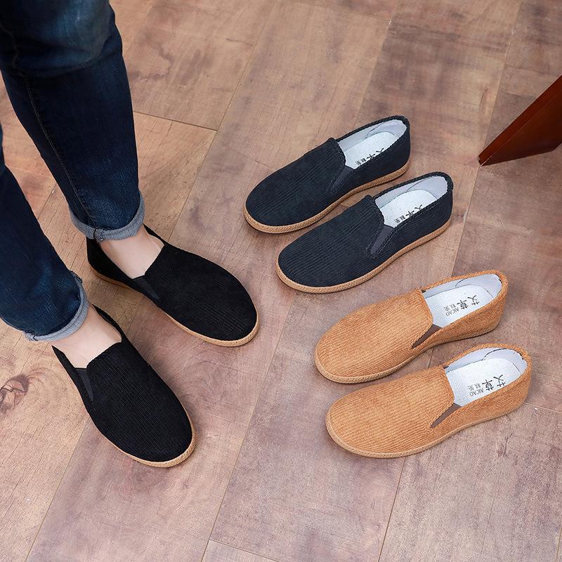 New Old Beijing Cloth Shoes Men's Comfortable and Lightweight Corduroy Middle-aged and Elderly Shoes Chinese Style Retro One-pedal Dad Shoes