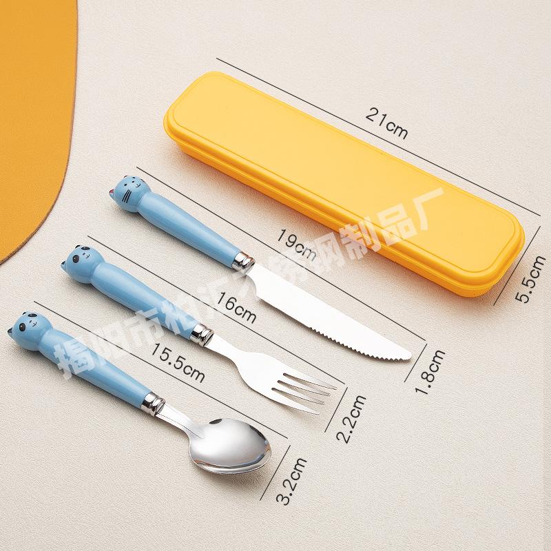 Creative Cartoon Stainless Steel Fork Spoon Chopsticks Three Piece Set Cute Student Spoon Chopsticks Portable Tableware Set For