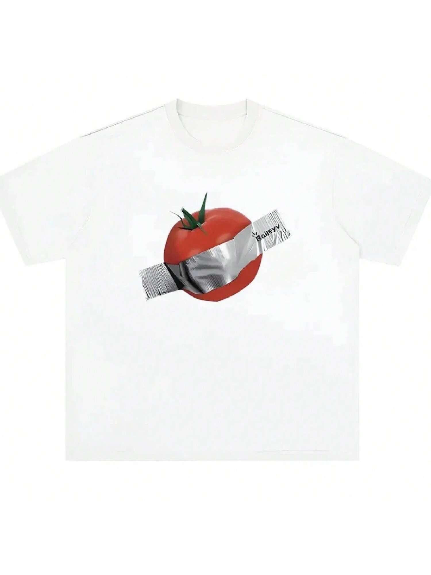 Spoof Tomato Print Crew Neck Tshirt Wounisex s Fashion T-Shirt Harajuku T Shirt Y2k Top Aesthetic Clothes Vintage Graphic T Shirts S разноцветный