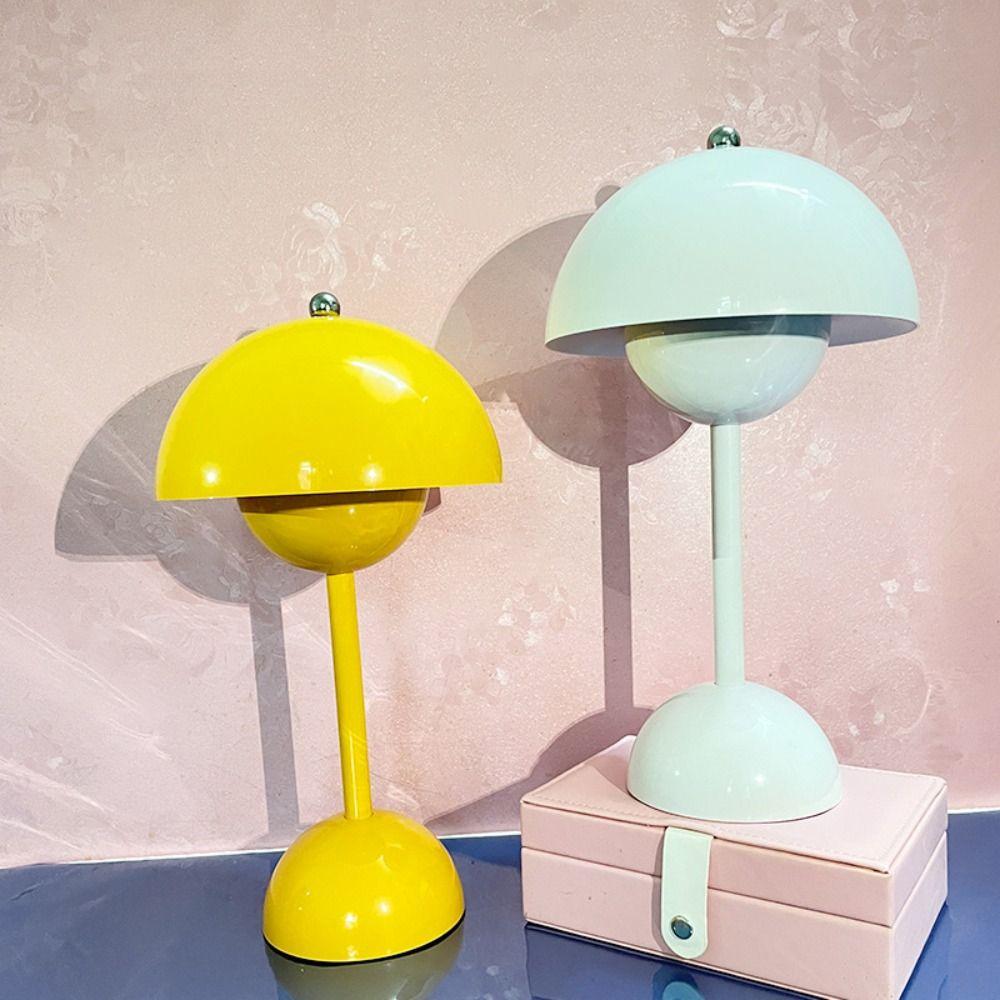 Touch Control LED Table Lamp USB Cable Charging Tricolored Light Flower Bud Lamp Simple Modern Mushroom Design Lamp Study Room