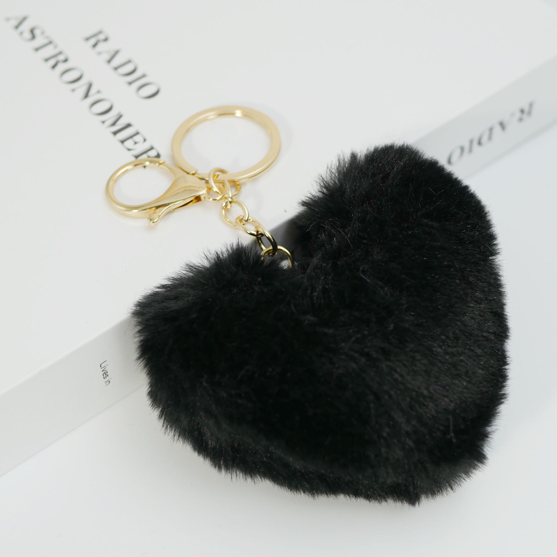 

Heart-Shaped Faux Rabbit Fur Ball Keychain - Plush Pendant for Bags, Cars, and Accessories Elastic Band (Heart without Clasp)