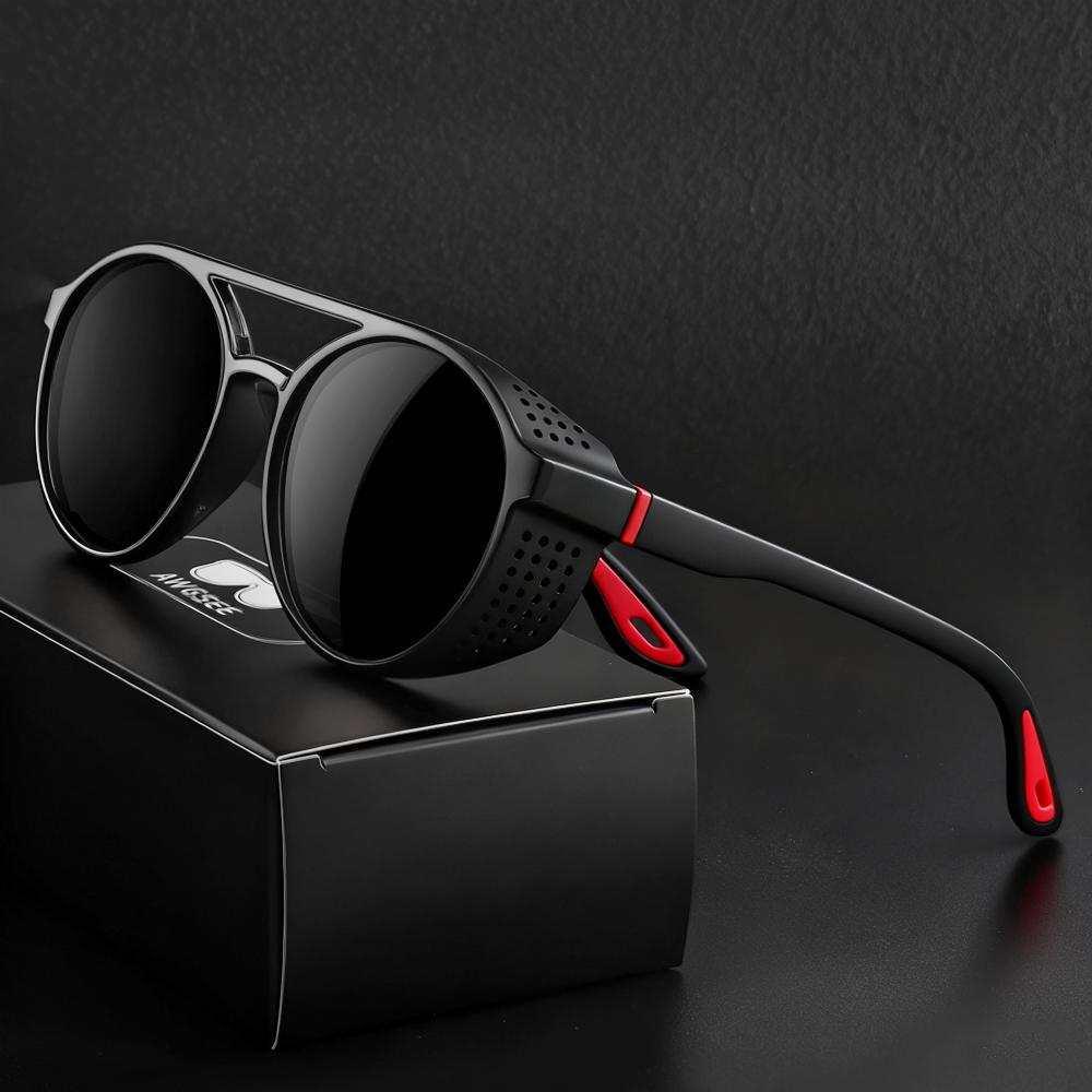 Retro Round Polarized Sunglasses Steampunk Sun Glasses Sports Running Glasses for Fishing Driving for Men Women Driver Goggles