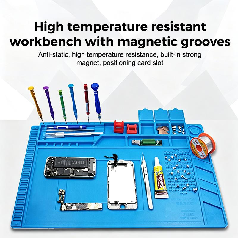 Magnetic Silicone Soldering Mat Heat Insulation Anti-Scratch Work Pad for DIY Phone Circuit Board Repair Use