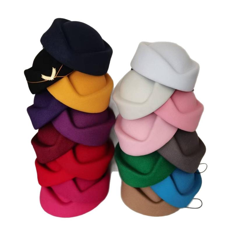 Cappello a Cilindro Riccio Retrò, Berretto di Lana Monocolore, Cappello Elegante da Banchetto Quotidiano per Donna