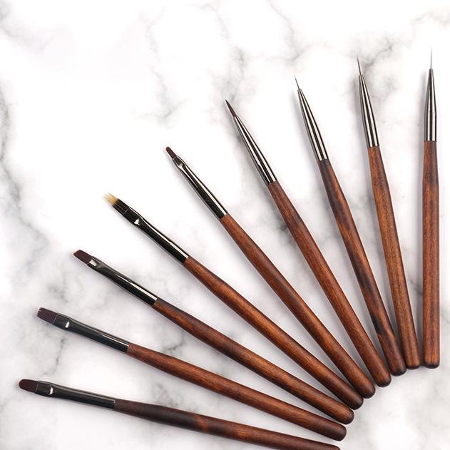Sada štětců na nehtové umění ze santalového dřeva: Kulaté a ploché gelové štětce, liner, pro přechody, krajky a tečkování