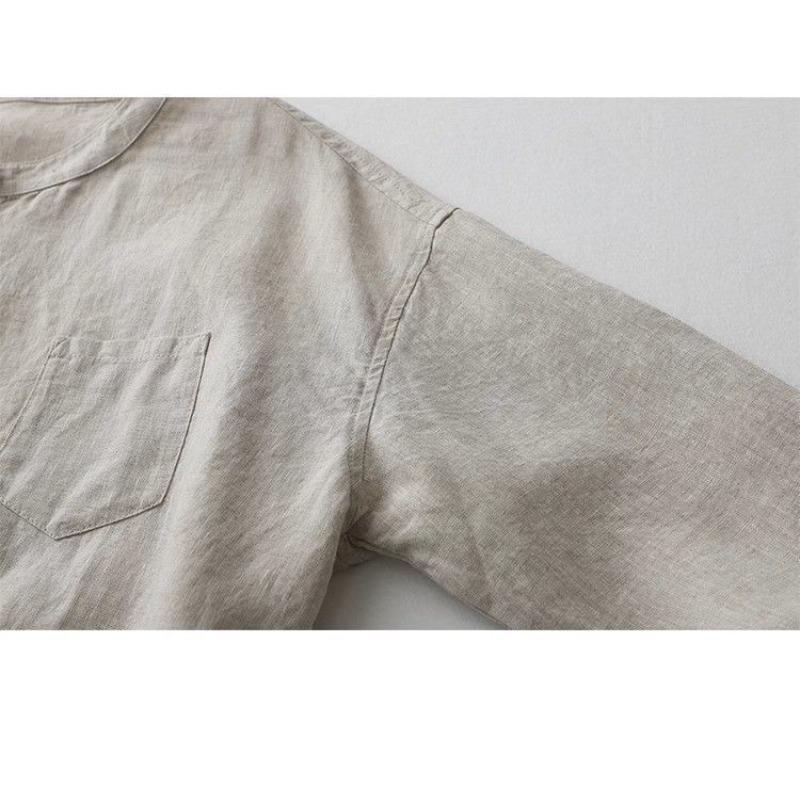 Japanese Cotton and Linen Shirt Women's Solid Color Versatile Casual Round Neck Seven Quarter Sleeved Shirt