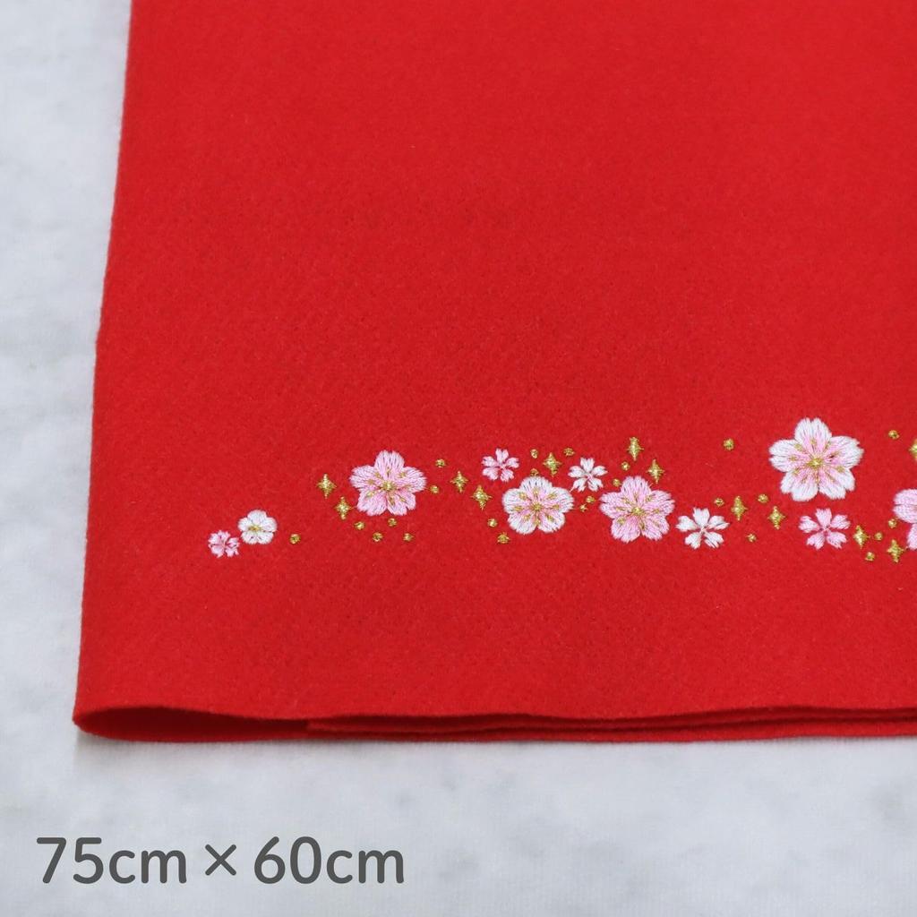 Hina Dolls, March Floor Decorative Rug with Cherry Blossom Embroidery, Red, 75x60cm, Felt Rug