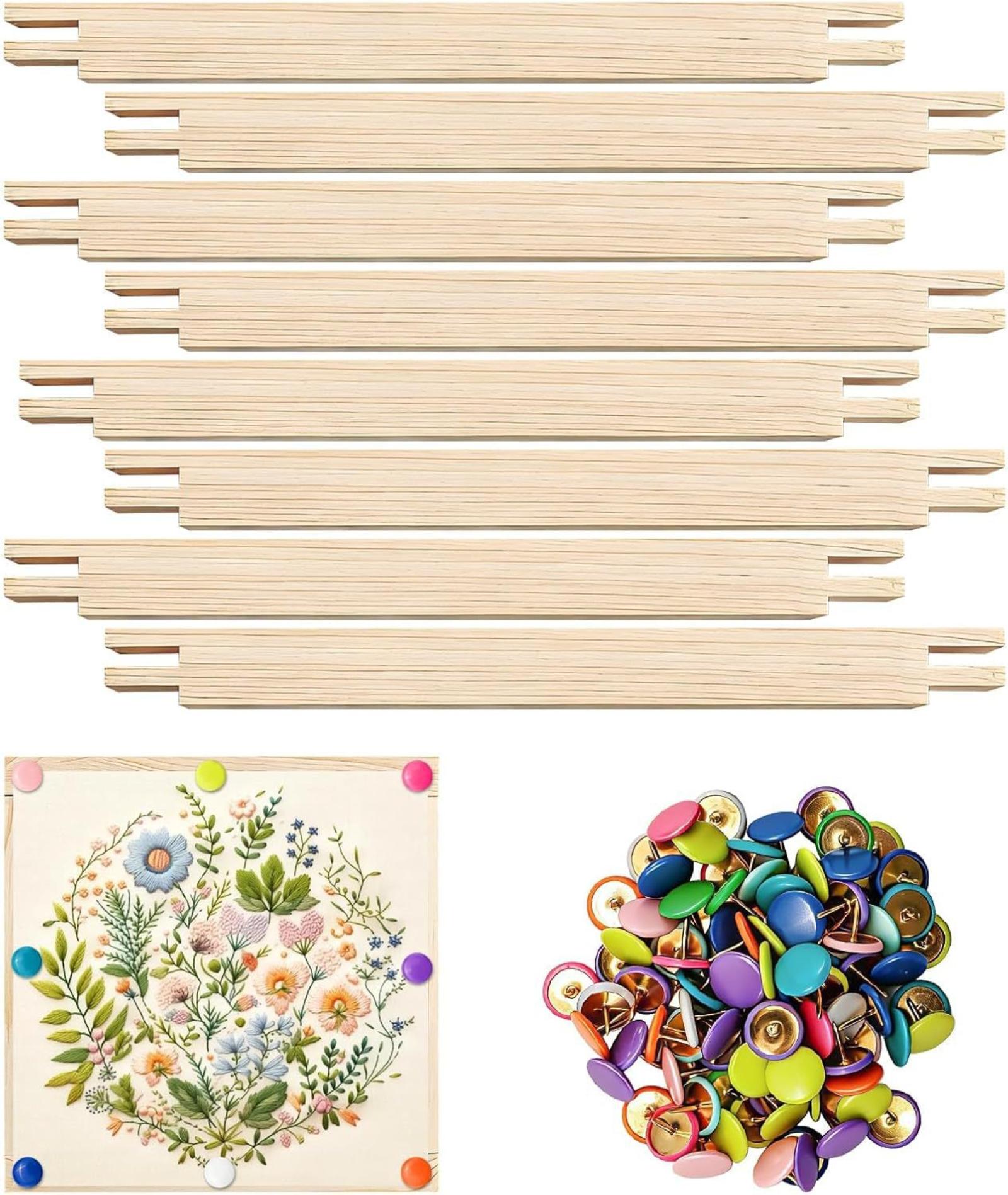 

8Pcs Embroidery Hoop Set With Wooden Frame And Stitching Clamp (includes 100 Thumbtacks ) One Size