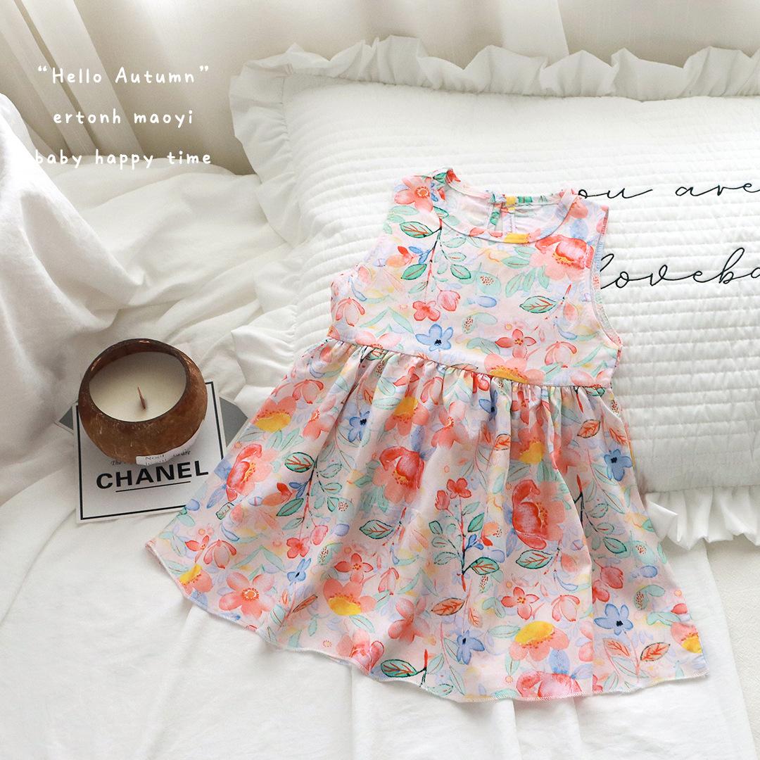 

Новое летнее платье без рукавов с цветочным принтом для девочек ясельного возраста, милое дышащее свободное покрой легкое повседневное платье 90