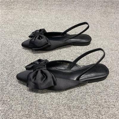Nowe Sandały Damskie Letnie Sandały Szpiczasty Kokarda Jedno Słowo Japonki Płaski Spód Retro Oddychające Sandały Modne Buty