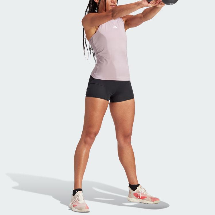 Adidas Solid Color Logo Round Neck Tank Top Women Tops Purple IT9182