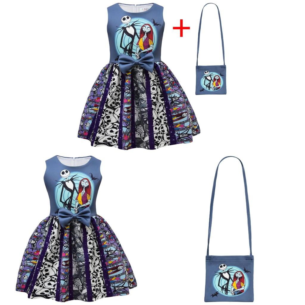 The Nightmare Before Christmas Halloween Princess Dress With Bow And Bag For Girls Age 3 To 8
