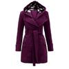 Cappotto lungo doppiopetto con cintura scozzese con cappuccio