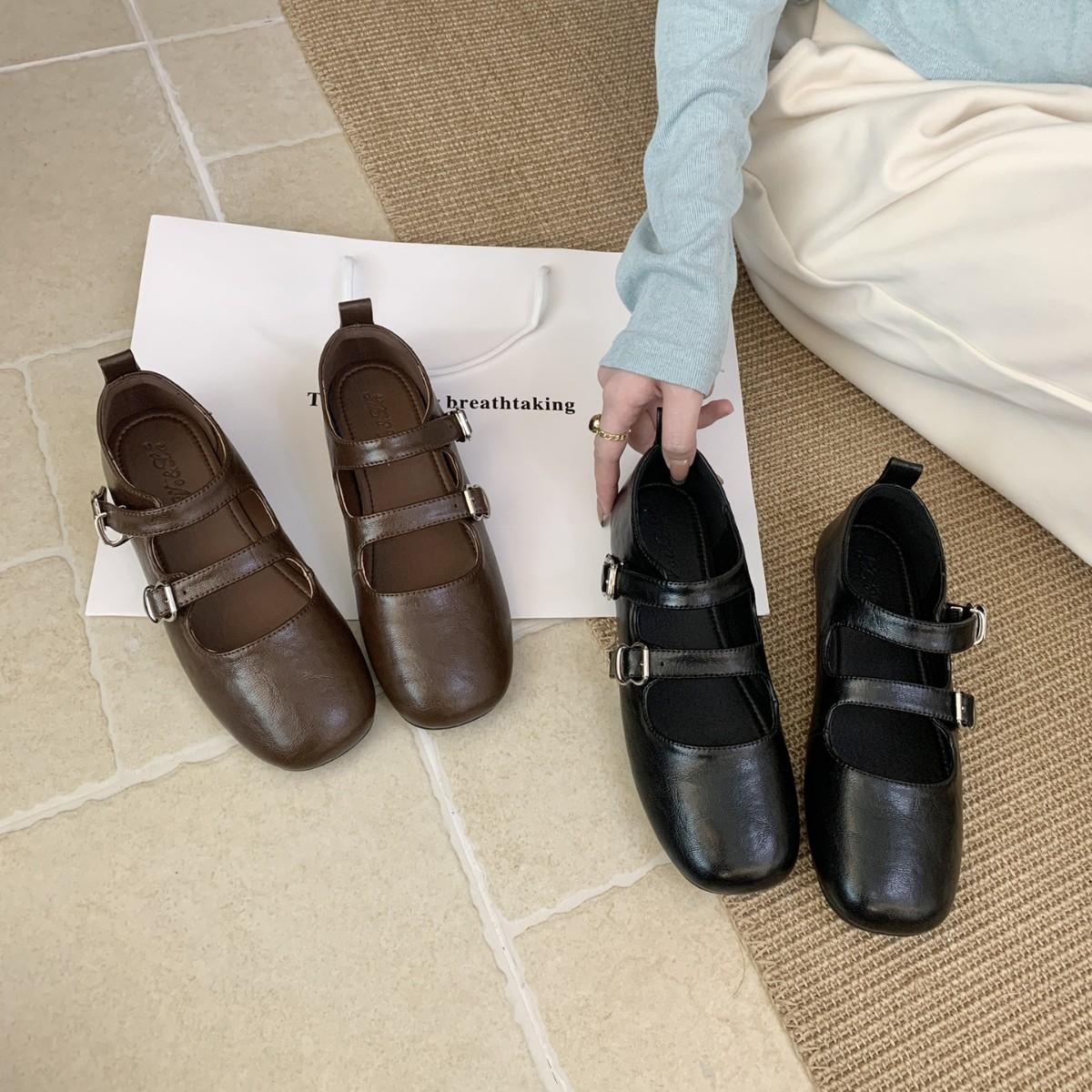 

2025 новые туфли-балетки с круглым носком и мягкой подошвой для беременных, с мелким вырезом, на плоской подошве, женские одинарные туфли 39 кофейный