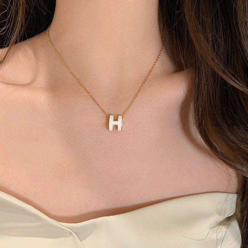 H Letter Pendant Necklace Women's Ins Light Luxury Niche Design High Sense Temperament Student New Internet Celebrity Collarbone Chain