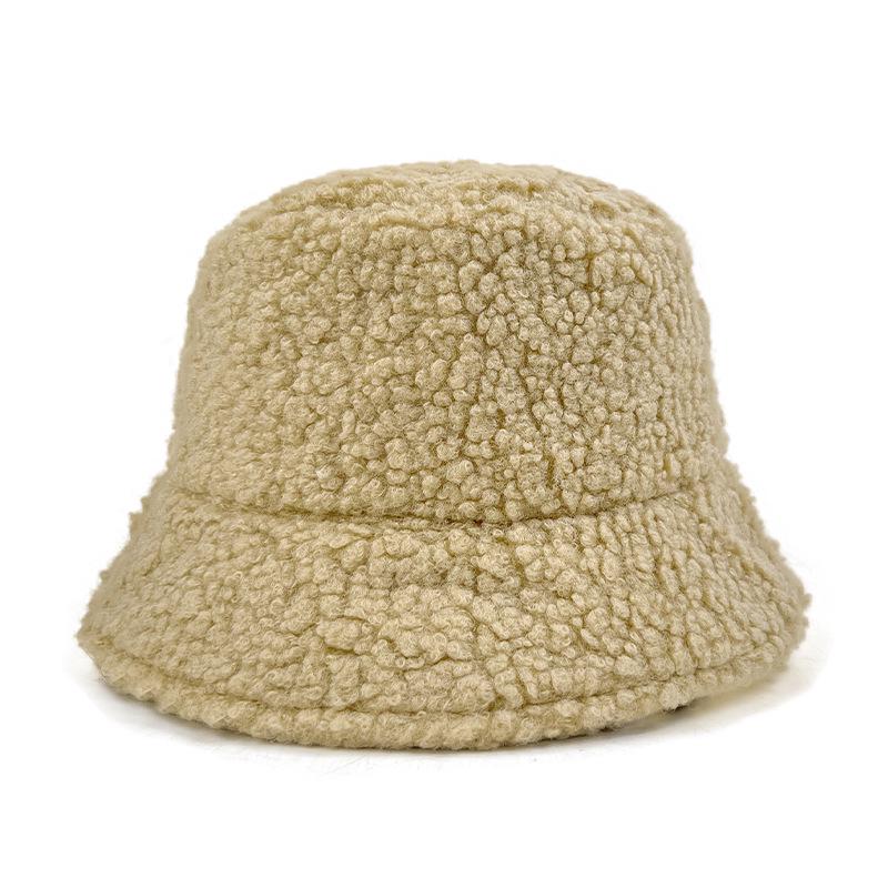 Women's Winter Lambswool Bucket Hat – Japanese Trend, Fleece-Lined, Thick and Solid Color