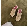 Sheepskin~ navy blue Korean version of flip-flops women's summer wear flat-bottomed leather beach fringed toe cool slippers