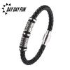 Trendy European-American Woven Leather & Stainless Steel Bracelet